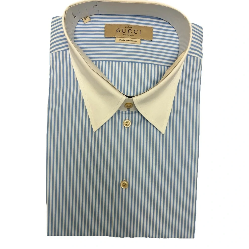 Gucci Shirt Men's 17.5 Blue Striped‎ And Vest 3XL Navy Wool Uniform Slim Fit NEW